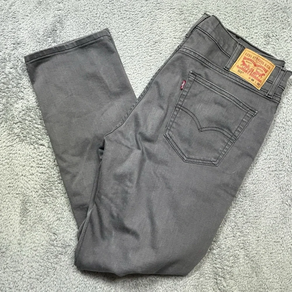 Levis 511 Jeans Mens 38x32 Gray Slim Fit Athletic Taper Stretch Denim Zipper EUC